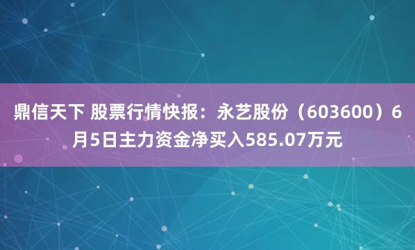 鼎信天下 股票行情快报：永艺股份（603600）6月5日主力资金净买入585.07万元